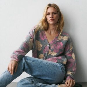 Zara Floral Knit Jacquard Cardigan